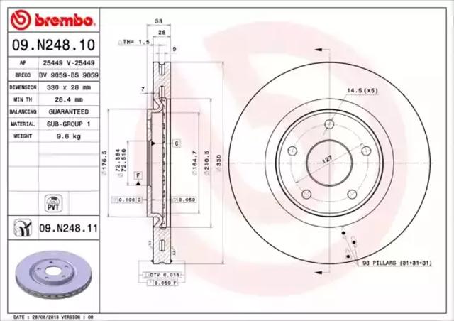 Диск тормозной передний 09N24811 BREMBO