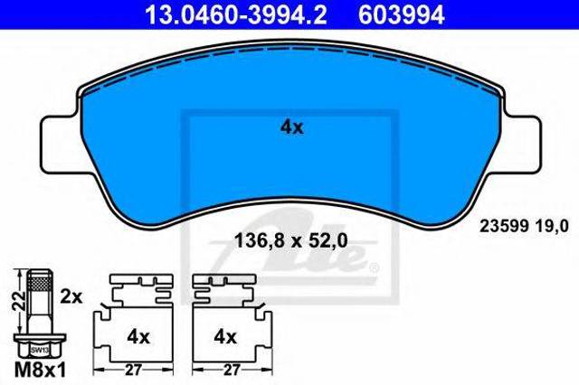 Передние тормозные колодки 13046039942 ATE