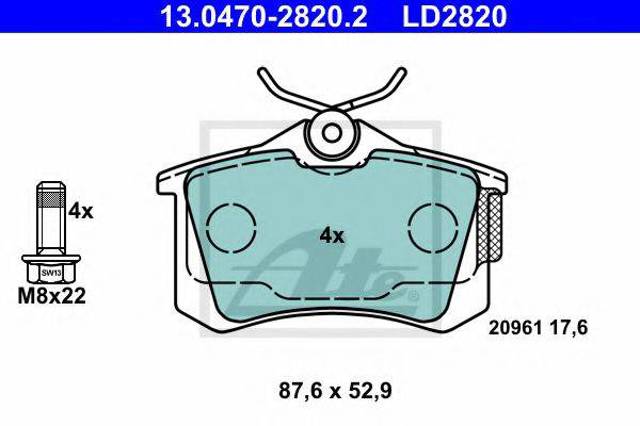 13047028202 ATE Задние тормозные колодки купить в Полтава