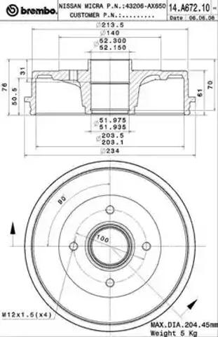 Задний барабан 14A67210 BREMBO