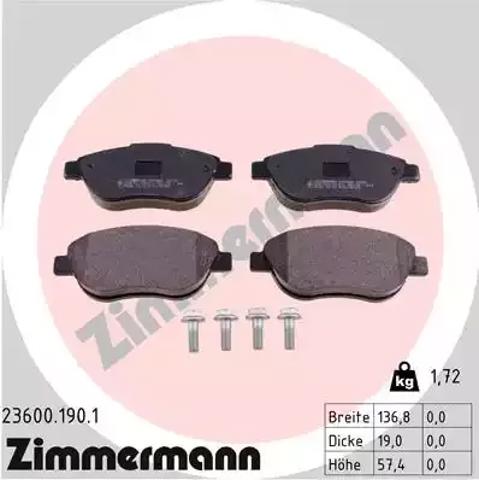 Передние тормозные колодки 236001901 ZIMMERMANN