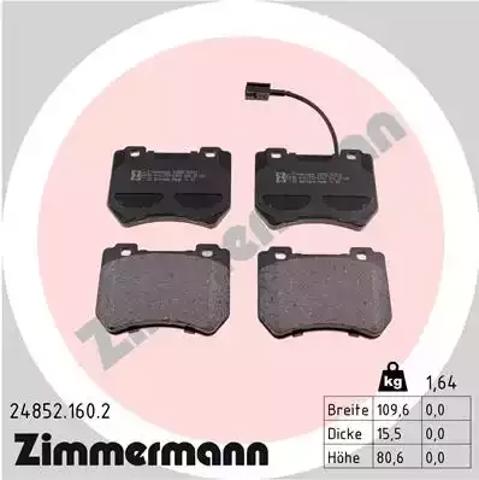 Колодки тормозные дисковые комплект 248521602 ZIMMERMANN