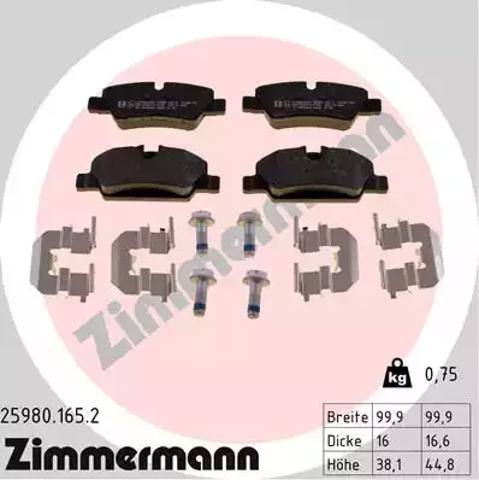 Колодки тормозные задние, дисковые 259801652 ZIMMERMANN