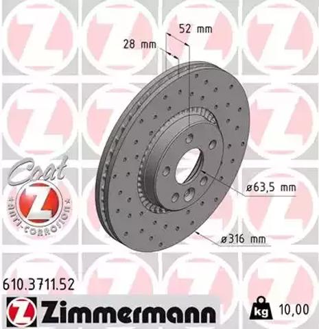 Передний тормозной диск 610371152 ZIMMERMANN