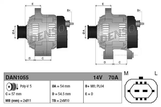 Генератор автомобильный DAN1055 DENSO