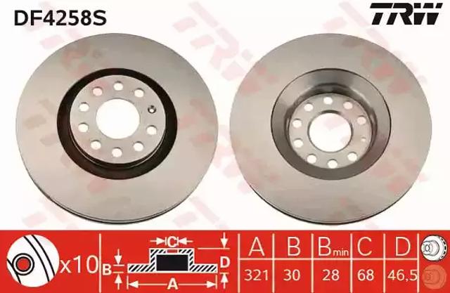 Тормоз дисковый передний DF4258S TRW