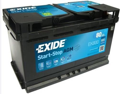 Акумулятор exide start-stop agm (315×175×190), 80ач, 800а, r+ EK800