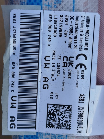 6F0880742K VAG Подушка безопасности (AIRBAG) шторка боковая правая купить в Житомир
