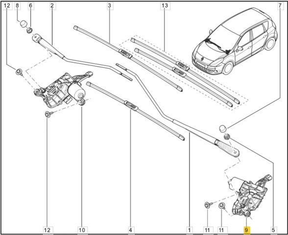 Мотор стеклоочистителя лобового стекла, левый 288102466R RENAULT