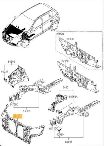 Монтажная панель крепления фар 641011H300 HYUNDAI