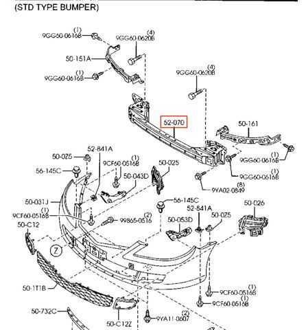 Швеллер переднего бампера G31A50070B MAZDA