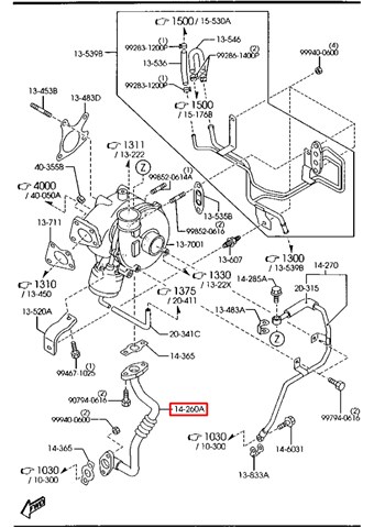 RF7J14260 MAZDA Трубка (шланг) отвода масла от турбины купить в Ирпень