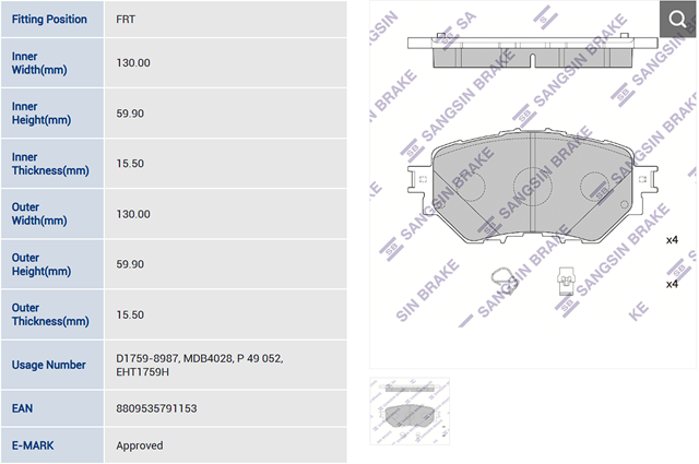 Передние тормозные колодки SP4123 HI-Q