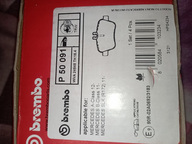 Колодки тормозные дисковые комплект P50091 BREMBO
