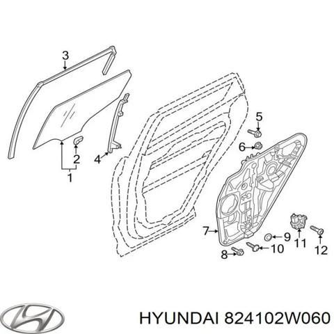 Стекло передней двери, левой 824102W060 HYUNDAI