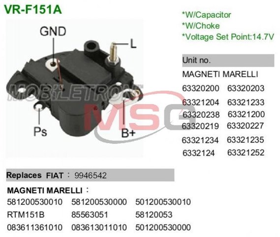 Реле-регулятор напряжения VRF151A MOBILETRON