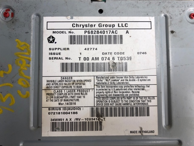 CHRYSLER 68245853AB Магнитола (радио AM/FM) в наличии Украина