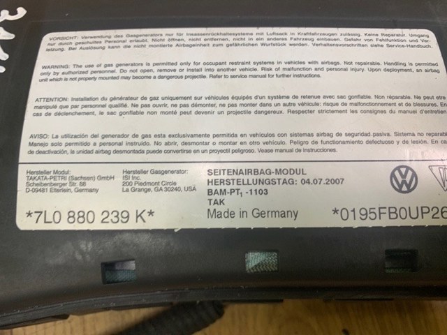 7L0880239L VAG Подушка безопасности (AIRBAG) спинки сиденья левого купить в Черкассы