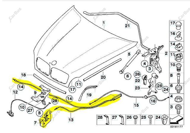 Трос открывания капота, передний 51237184456 BMW