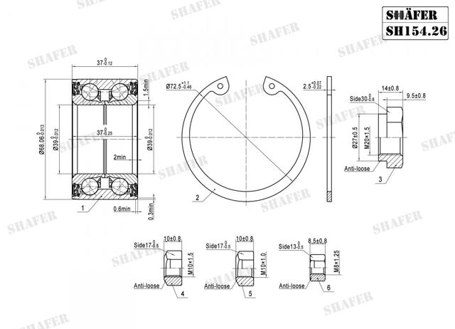 Подшипник ступицы передней и задней SH15426 SHAFER
