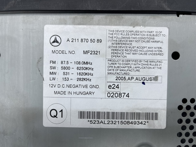 MERCEDES A2118705089 Магнитола (радио AM/FM) в наличии Тернополь