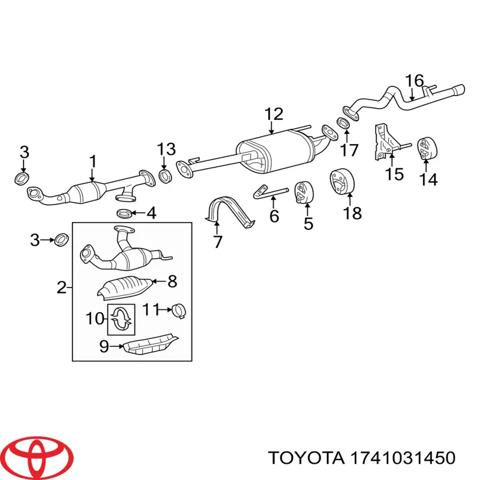 Труба приемная (штаны) глушителя, передняя, правая 1741031450 TOYOTA