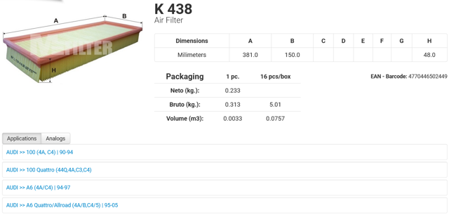 MFILTER K438 Фильтр воздушный в наличии Запорожье
