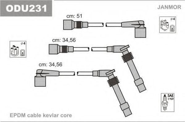 К-кт високовольтних кабелів opel vectra 1.6/1.8/2.0 88- ODU231