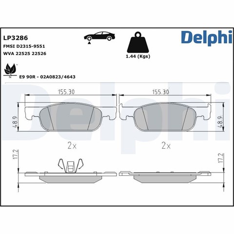 LP3286 DELPHI Колодки тормозные передние дисковые купить в Киев
