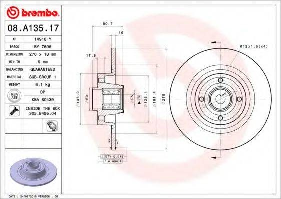 Тормозной диск 08A13517 BREMBO