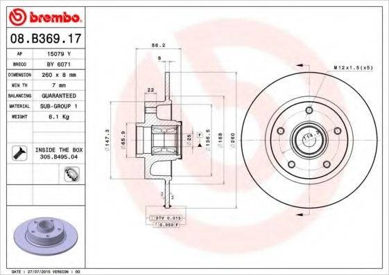 Тормозной диск 08B36917 BREMBO