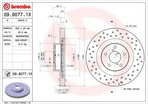 Передний тормозной диск 0990771X BREMBO