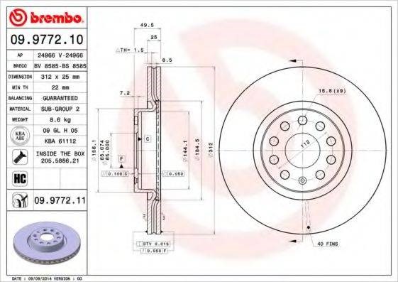 Диск тормозной передний 09977211 BREMBO