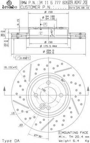 Диск тормозной передний 09A04721 BREMBO