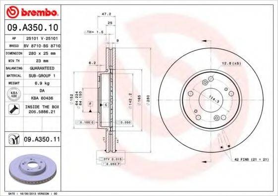 Тормоз дисковый передний 09A35011 BREMBO