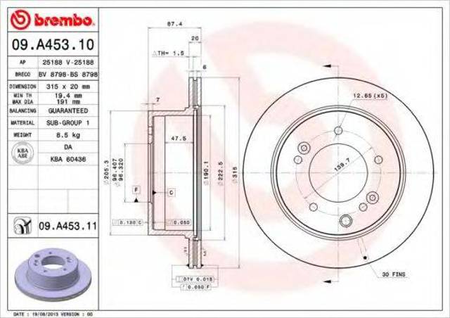 Тормозной диск 09A45311 BREMBO