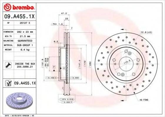 Диск тормозной передний 09A4551X BREMBO