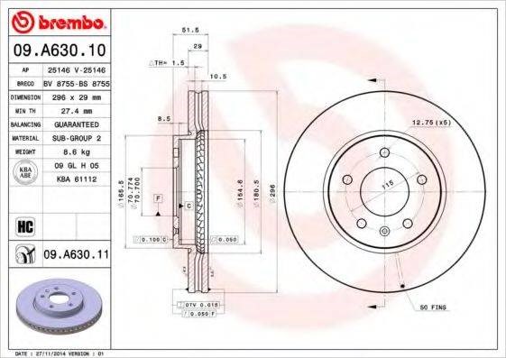 Тормоз дисковый передний 09A63010 BREMBO