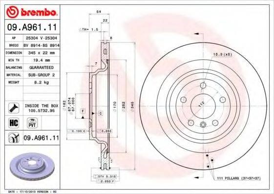 Тормозной диск 09A96111 BREMBO