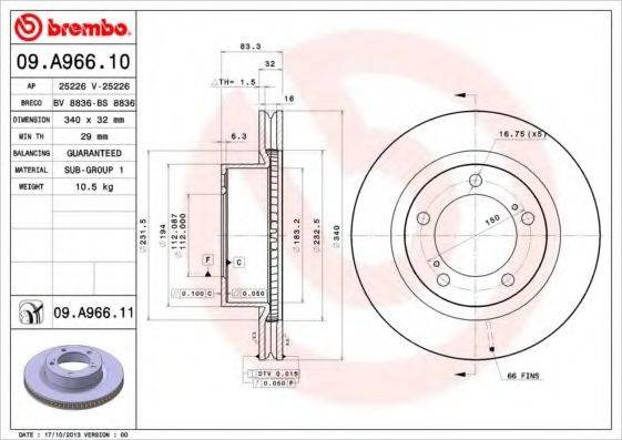 Диск тормозной передний 09A96611 BREMBO