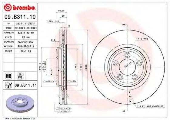 Тормоз дисковый передний 09B31111 BREMBO