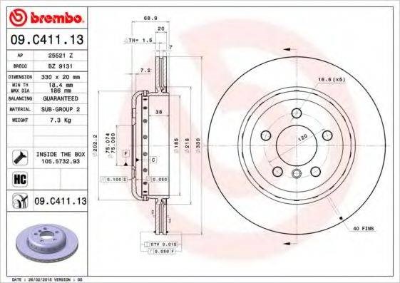 Диск тормозной задний 09C41113 BREMBO
