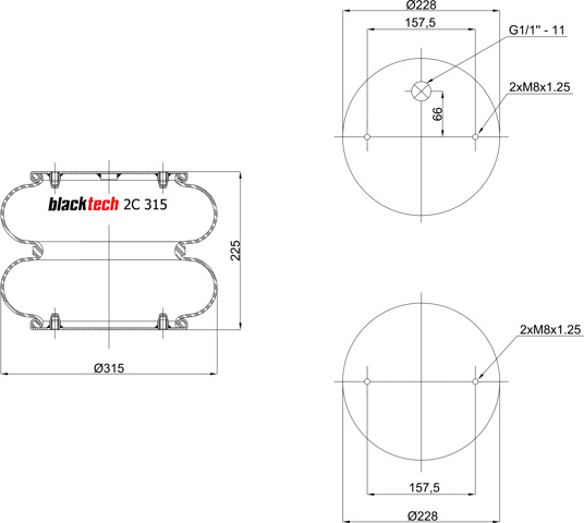 Пневмоподушка моста 2C315225P03 BLACKTECH