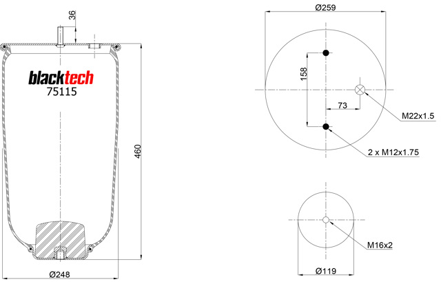 Рессора пневматической подвески RML75115 BLACKTECH