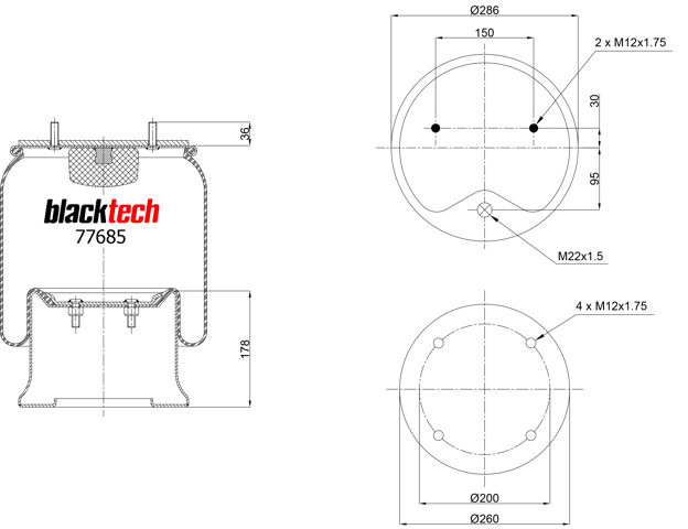 Пневморессора моста RML77685C BLACKTECH