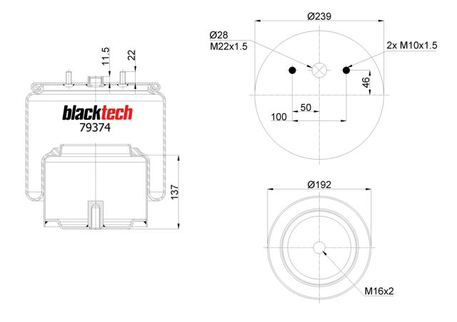 Пневморессора моста RML79374C BLACKTECH
