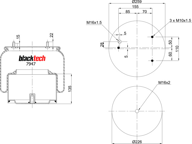 Пневмоподушка задняя RML7947C1 BLACKTECH