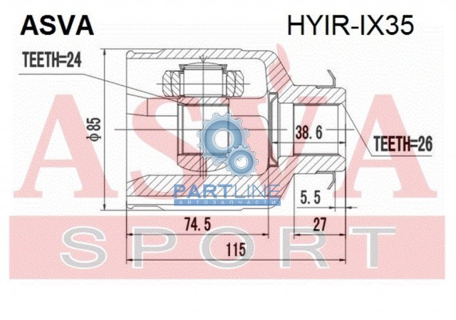 Шрус внутренний правый 24x44x26 (hyundai ix35/tucson 10my 2009-2015) HYIR-IX35