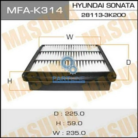 Воздушный фильтр a0499 masuma lhd hyundai/ sonata nf (-sep 2006) (2004-)/ v3300 05- MFAK314