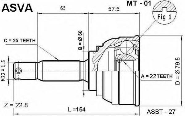 Шрус наружный 22x50x25  (hyundai elantra/lantra 1990-1995) MT-01